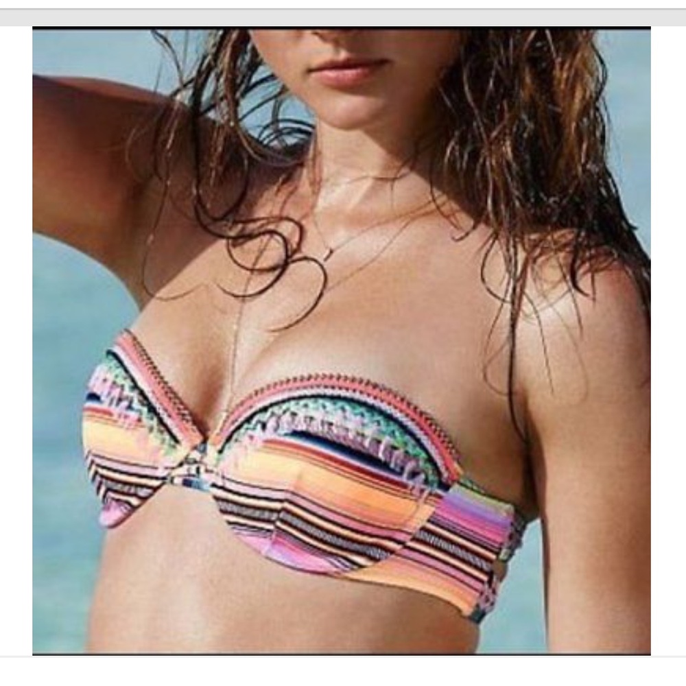 Embellished The Beach Bandeau neon striped bikini